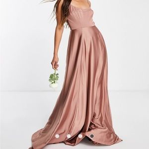 ASOS EDITION satin cami maxi dress with square neck in cinnamon rose US size 2